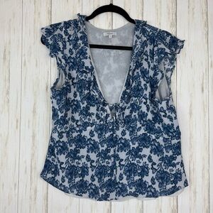 Rails Blue Floral V neck flutter Blouse